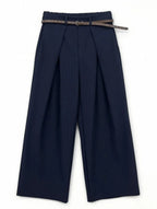 Pantalones Wide Leg con Raya Satinada Azul Marino