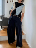 Pantalones Wide Leg con Raya Satinada Azul Marino