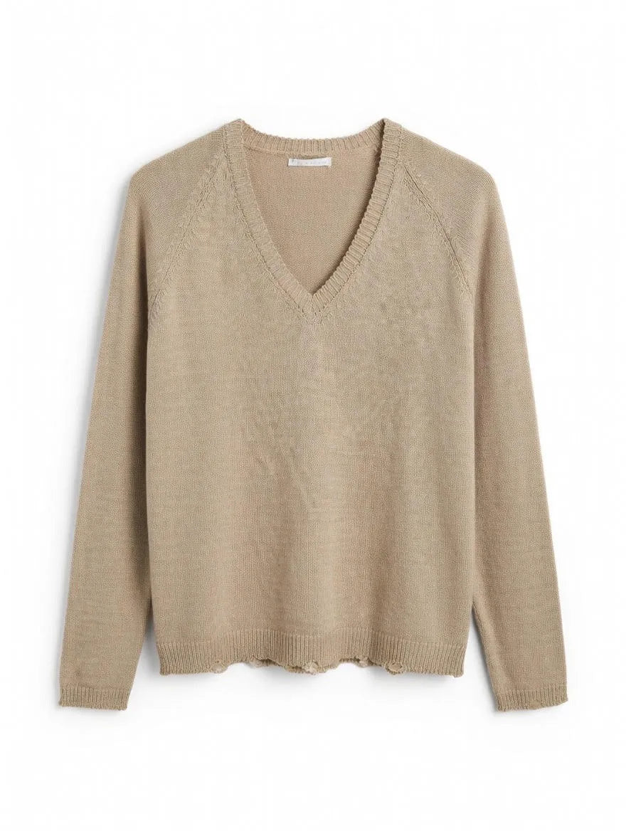 Jersey Punto Verano Escote Camel