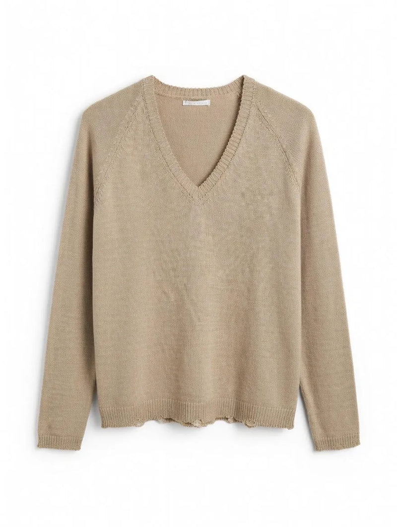 Jersey Punto Verano Escote Camel
