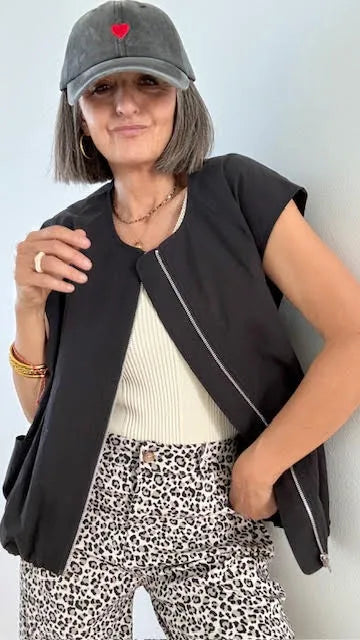 Chaleco Chaqueta Forrado con Cremallera Negro