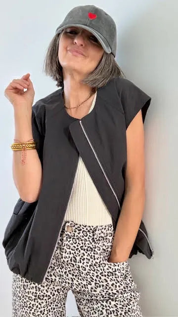 Chaleco Chaqueta Forrado con Cremallera Negro