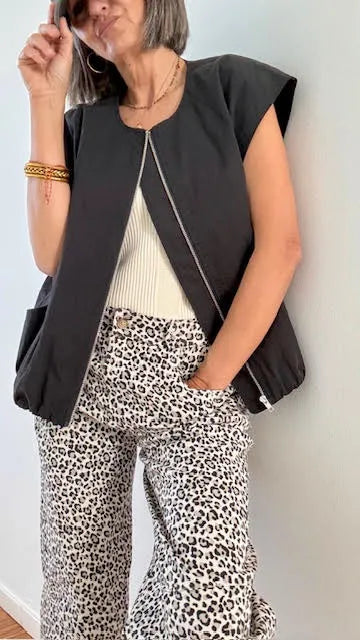 Chaleco Chaqueta Forrado con Cremallera Negro