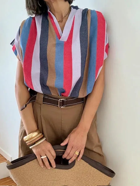 Blusa Rayas Multicolor con Cuello