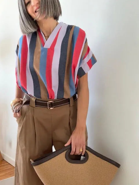 Blusa Rayas Multicolor con Cuello