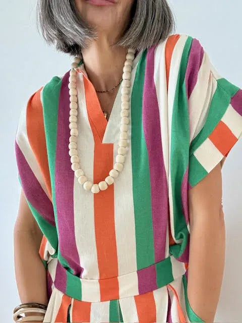 Blusa Rayas Multicolor 002 con Cuello