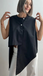 Camisa Sin Mangas Asimétrica Negro