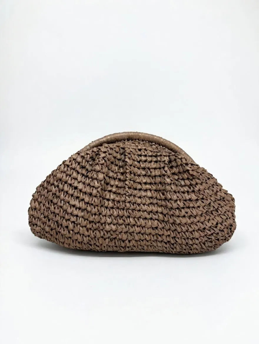 Bolso Clutch Rafia Marrón