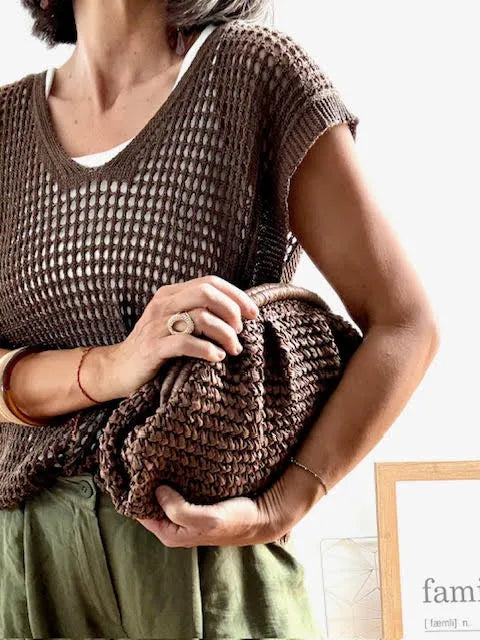 Bolso Clutch Rafia Marrón