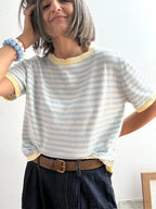 Jersey Rayas Celeste y Blanco con Detalle Amarillo
