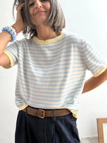 Jersey Rayas Celeste y Blanco con Detalle Amarillo