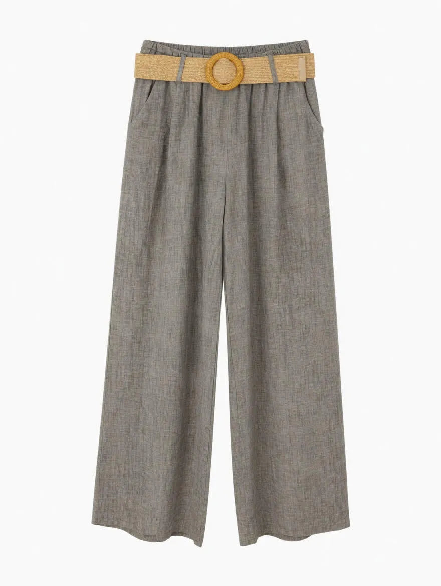 Pantalones Jaspeado con Cinturón Taupe