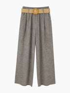 Pantalones Jaspeado con Cinturón Taupe