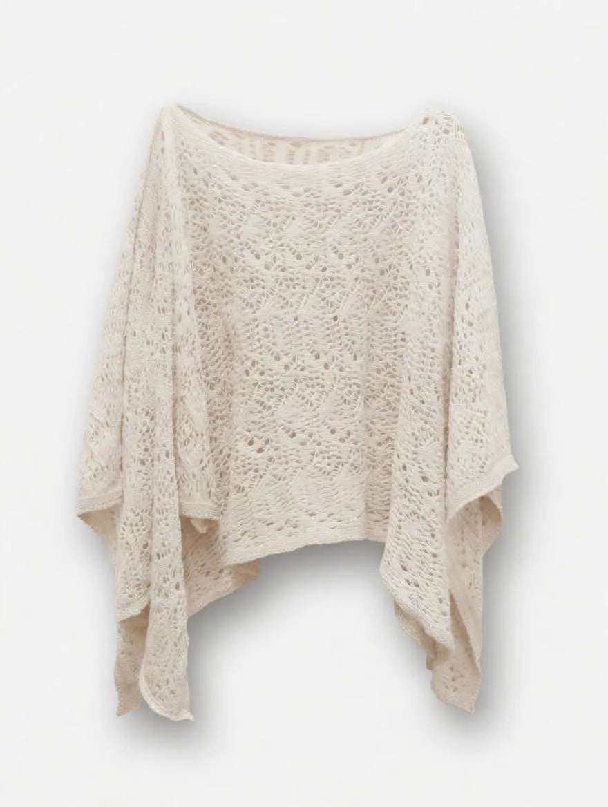 Poncho Chal Tejido Calado Beige