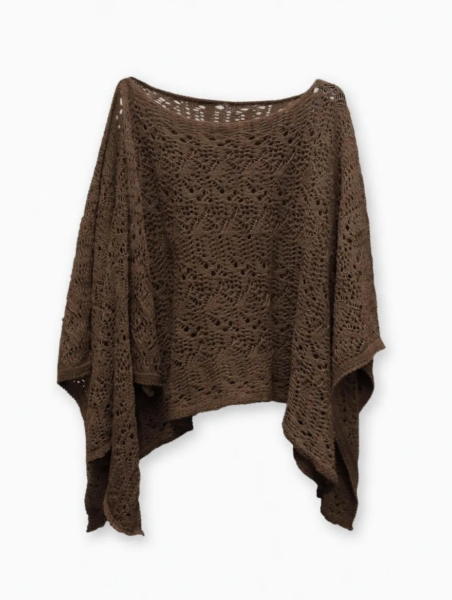 Poncho Chal Tejido Calado Marrón