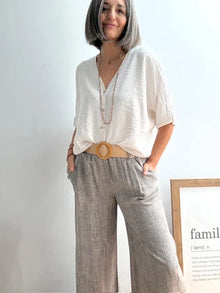Pantalones Jaspeado con Cinturón Taupe