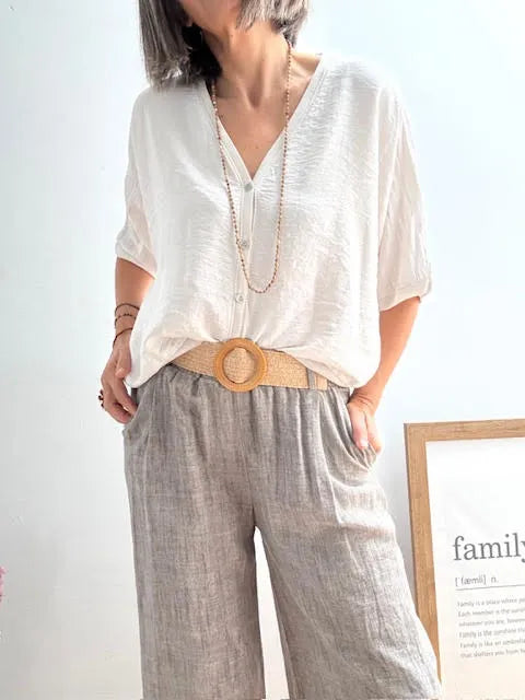 Pantalones Jaspeado con Cinturón Taupe