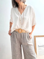 Pantalones Jaspeado con Cinturón Taupe