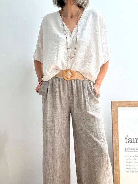 Pantalones Jaspeado con Cinturón Taupe