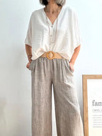 Pantalones Jaspeado con Cinturón Taupe