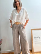 Pantalones Jaspeado con Cinturón Taupe