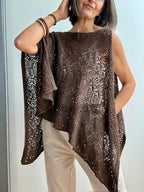 Poncho Chal Tejido Calado Marrón