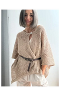 Poncho Chal Tejido Calado Taupe