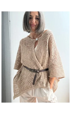 Poncho Chal Tejido Calado Taupe