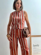 Pantalones Rayados Terracota y Beige