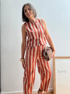 Pantalones Rayados Terracota y Beige