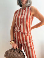 Pantalones Rayados Terracota y Beige