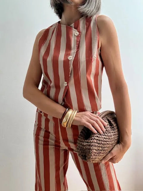 Pantalones Rayados Terracota y Beige