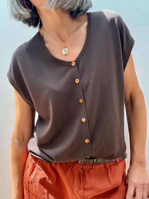 Jersey de Punto con Botones Marrón