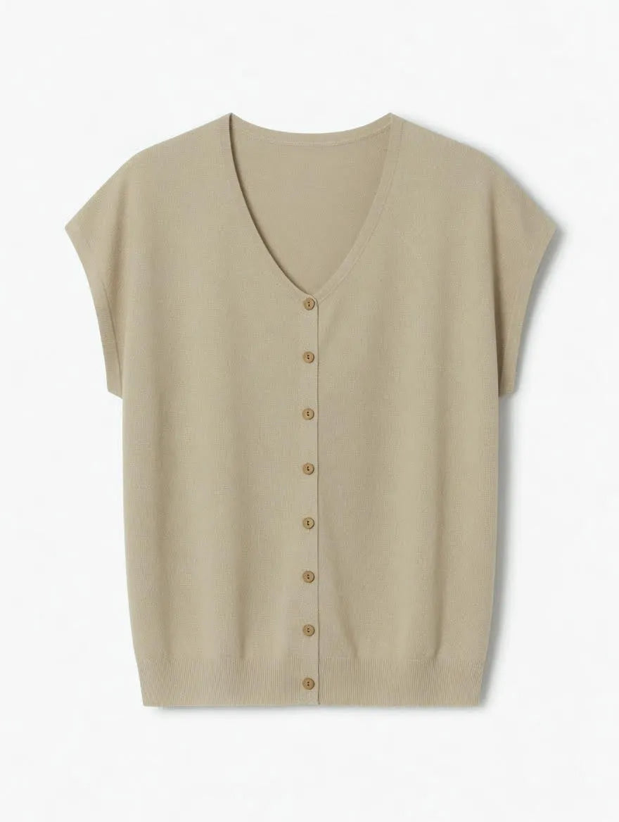 Jersey de Punto con Botones Beige