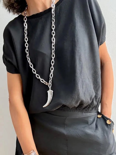 Collar Cadena Plateada & Cuerno