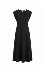 Vestido Negro Midi con Detalle Frontal