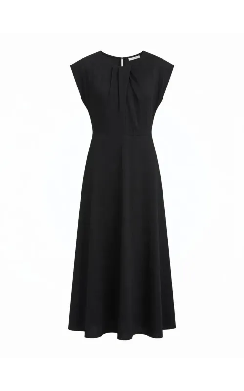 Vestido Negro Midi con Detalle Frontal