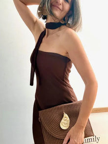 Vestido Asimétrico de Gasa Choco
