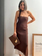 Vestido Asimétrico de Gasa Choco