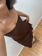Vestido Asimétrico de Gasa Choco