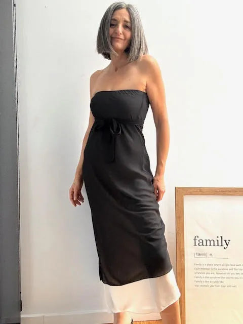 Vestido Asimétrico de Gasa Negro