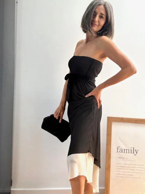 Vestido Asimétrico de Gasa Negro