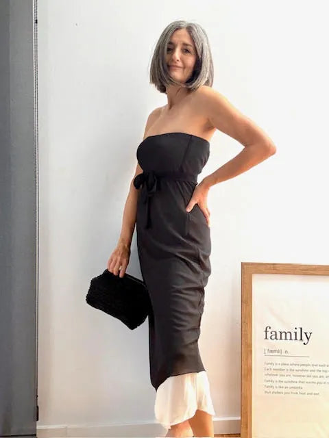 Vestido Asimétrico de Gasa Negro