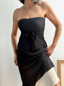 Vestido Asimétrico de Gasa Negro