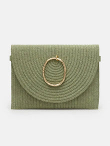 Bolso Cartera Tejido con Adorno Dorado Mate Verde