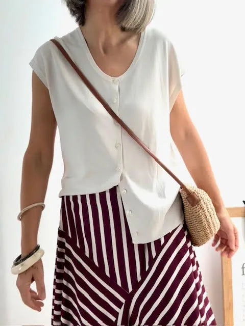 Jersey de Punto con Botones Beige