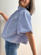 Blusa o Chaqueta Con Lazo Oversize Rayada Azul