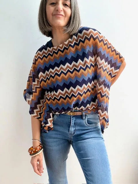Jersey Poncho Tejido Zigzag Multicolor