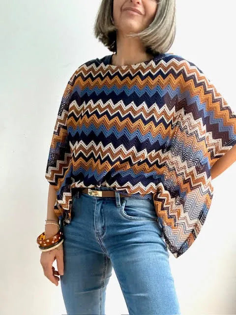 Jersey Poncho Tejido Zigzag Multicolor