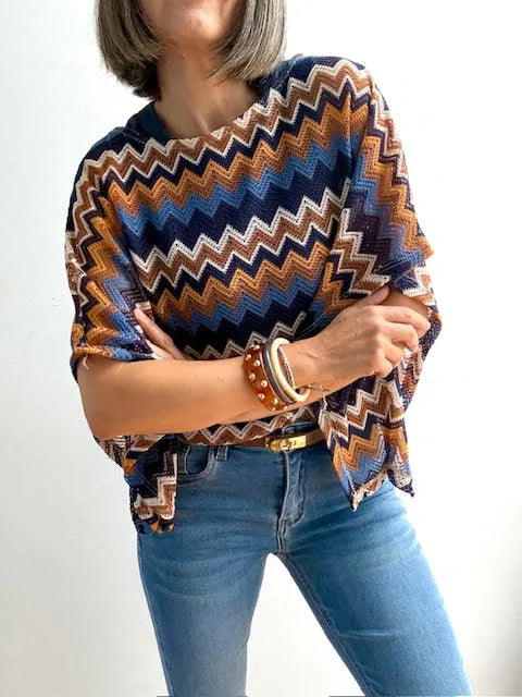 Jersey Poncho Tejido Zigzag Multicolor